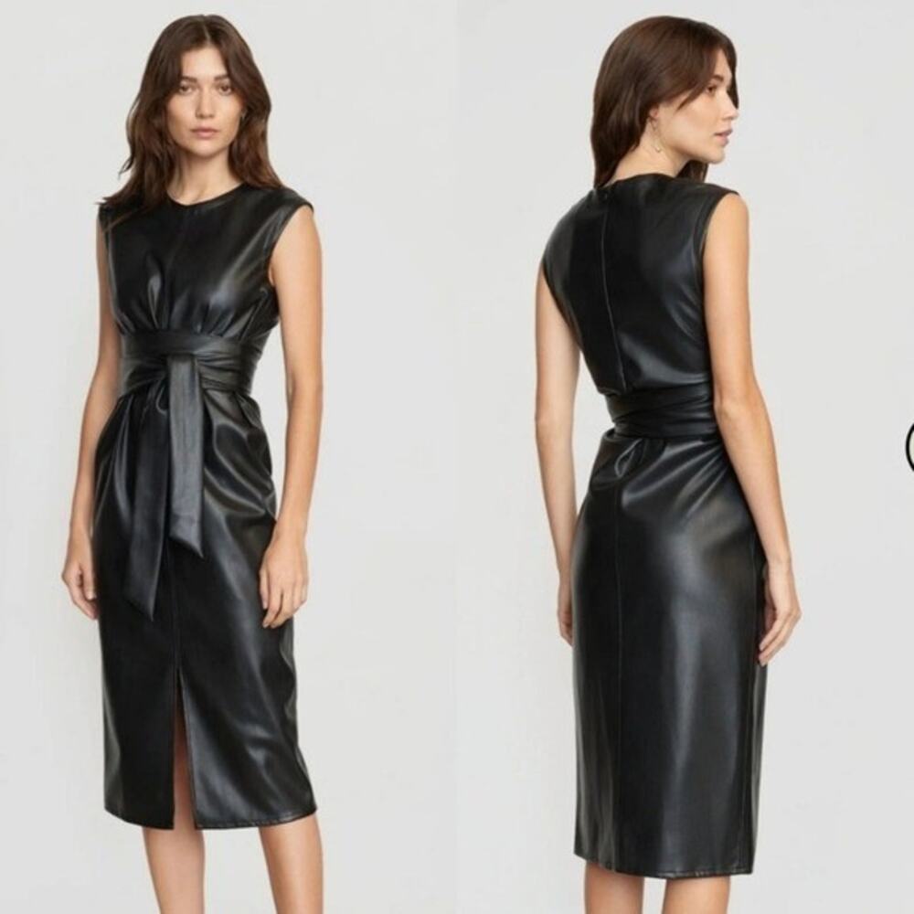 Modern Citizen Pilar Vegan Leather Tie-Front Dress Sleeveless Black LBD - Picture 11 of 12